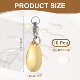 PATIKIL Tail Spinner Fishing Blades with Ball Bearing Swivels 1.3x0.6 Inch, 10 Pack Spinnerbait Lure Making Supplies for Fishing Lures Willow Blade, Gold
