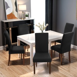 Yugarlibi Dining Chair Slipcovers Set of 4 Stretch Chair Covers Swing Chair Elastic Removable Dining Room Chair Covers Reusable Washable Chair Protector for Hotel Banquet Ceremony (Black, 4 pcs)