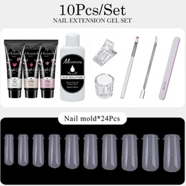 Poly Gel Nail Kit，3 Colors Clear White Pink Builder Nail Extension Gel,35ML Slip Solution ,Nail Extension Kit，DIY for Beginners Gifts Set for Women