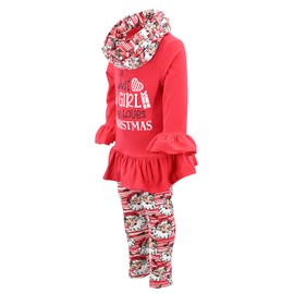 Unique Baby Girls Who Love Christmas Scarf Legging Set Outfit Clothes (5Y, Red)