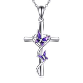 ONEFINITY Cross Necklace 925 Sterling Silver Butterfly Cross Pendant Religious Jewellery Gifts for Women