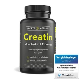 Sports Affinity Sports Affinity - Creatine Monohydrate Capsules - 3408 mg Creatine per Daily Dose - Tasteless - To Increase Physical Performance - Made in Germany - 90 Capsules