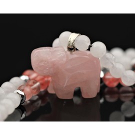 ElisaJewelryArt - Elephant Rose Quartz Pendant Natural Rose Quartz And Selenite Beaded Necklace Genuine Gemstone Healing Stone Clasp Closure Hematite Necklace Unisex Necklace (22, Rose Quartz)