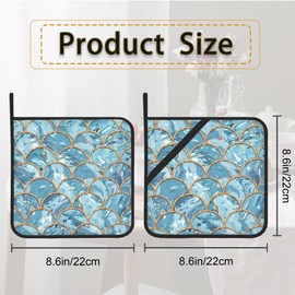 Mermaid Fish Scales Marble Pot Holder Set of 2,Heat Resistant Potholders Oven Hot Pads for Kitchen Cooking Baking BBQ