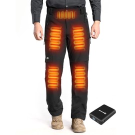 ANTARCTICA GEAR Heated Pants for Men, with 12V/20000mAh Battery, 5-Zone Heating Softshell Outdoor Trousers Hiking Pants Black