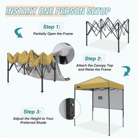 EAGLE PEAK Instant Pop Up Canopy with Adjustable Sun Wall 6x4, Straight Lightweight Compact Portable Tent with Carry Bag, Beige