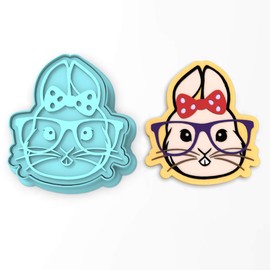 Girl Bunny with Glasses Cookie Cutter & Stamp