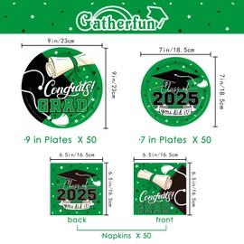 2025 Graduation Party Supplies Kit: Green -Themed Congrats Grad Decorations with Disposable Dinner & Dessert Plates, Napkins for 50 Guests - Graduation Party Decorations