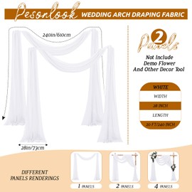 2 Panels Wedding Arch Valance Draping Fabric, 73 cm x 610 cm, White Chiffon Fabric, Transparent Tulle Background Curtain, Backdrop Curtains for Photography, Arch, Stage, Party, Wedding, Archway,