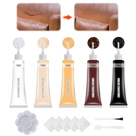 Leather Repair Cream, 5 Colours Mixable Leather Repair Kits, Leather Repair Kits, Liquid Scratch Filler Formula, Liquid Leather Repair Gel for Sofa, Leather Jacket, Car Seat, Shoes, Coats