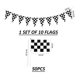 50 Pieces Of Black And White Checkered Racing Flags And 1 Piece Of Pennant Pull Flag, Racing Theme Party Decoration, Party Scene Decoration