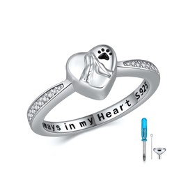 AXOMY Urn Rings for Ashes 925 Sterling Silver Pets Cremation Ring for Cat Dogs ashes Keepsake Memorial Pet Paw Print Cremation Jewelry for Women Girls (Size 7)), No Gemstone