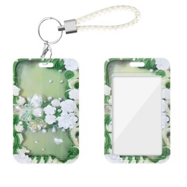 DiyGody Badge Holder with Lanyard Keychain, Cute Green Butterfly Unique ID Name Clear Sliding Badge Card Holder for Women Girls Student Teacher