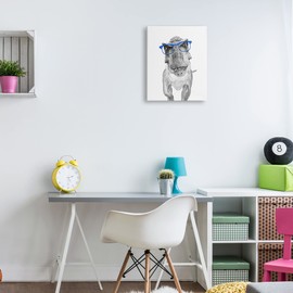 Stupell Industries Adorable Monochrome T-Rex Dinosaur Blue Glasses Illustration, Design by Annalisa Latella