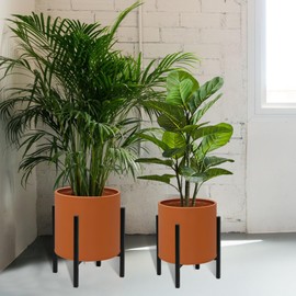ARNIS Modern Plant Pots, Set of 2 Large Planters with Stand, Decorative Planters, Metal Pots with Drainage Holes for Living Room, Office, Garden or Balcony, 8.25 &10.5 Inch