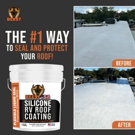 BEEST RV Roof Coating Silicone White, 1 Gal Covers up to 33.5 sq ft (2 Coat)| Liquid Rubber RV Roof Sealant for Trailer, Camper & Metal Building - Elastomeric Repair Coating, EPDM, TPO sealer, sealant