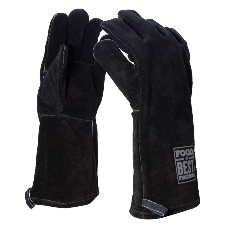 Premium Barbecue Gloves Made of Genuine Quality Leather, Black, DIN