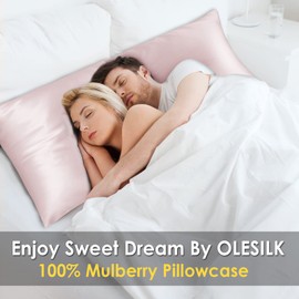 OLESILK Silk Body Pillowcase 20x54 Zippered: 100% Mulberry Silk for Hair and Skin, Breathable and Soft for Pregnant and Family, Light Pink