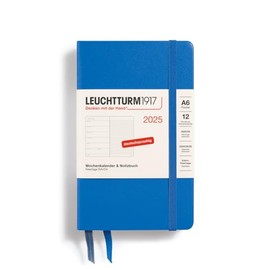 LEUCHTTURM1917 370503 Weekly Calendar and Notebook 2025, Pocket A6 Hardcover – 12-Month Planner, 80 g, Lined – Sky