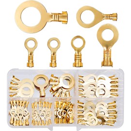 150pcs Round Terminal Set Connector Kit Brass Crimp Cable Terminals Brass Ring Cable Lugs Round Terminals Copper Lugs Crimp Cable Terminals M3 M4 M5 M6 M8 M10 Kit Automotive Appliance Socket Cable Lug Wire Terminal Kit