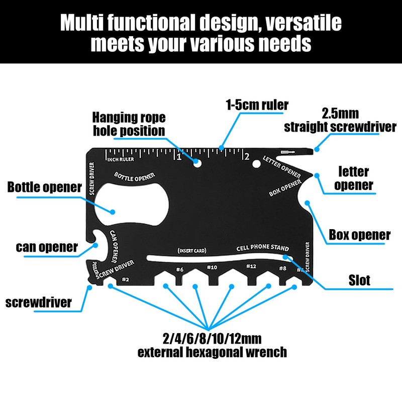 1 Piece Multi-Tool, Stainless Steel Card Tool with Leather Case,