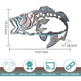 CYQGDKF Wall Art Fish Decor – Cast Iron Wall Decor – Unique Large Mouth Bass Design Metal Wall Art – Heavy Duty Durable Construction – Easy Mounting – Ideal for Locals, Fishing Enthusiast