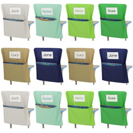 Locmeo 12 Pcs Chair Storage Pocket Bulk 17 Inch Chair Bag for Classrooms Chair Pockets Chair Organizer with Name Tag for Keeping Student Book School Table Organized(Green)