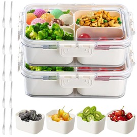 2 Pack Divided Snackle Box Container Clear Serving Tray With 4 Compartment & Lid & Handle, Portable Charcuterie Board Travel Snack Box Container Snacklebox for Veggie, Candy, Fruits, Nuts, Snacks