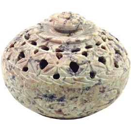 GURU SHOP Indian Incense Holder, Pot Pourri Bowl Made of Soapstone - Bowl India, Beige, 6 x 7.5 x 7.5 cm, Incense Stick Holder