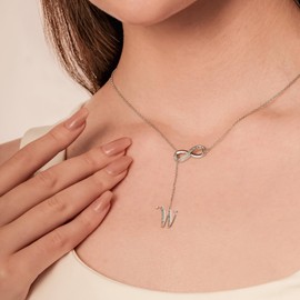 Cali Trove Round White Diamond Accent Sterling Silver Infinity Alphabet Initial Letter W Lariat Pendant necklace
