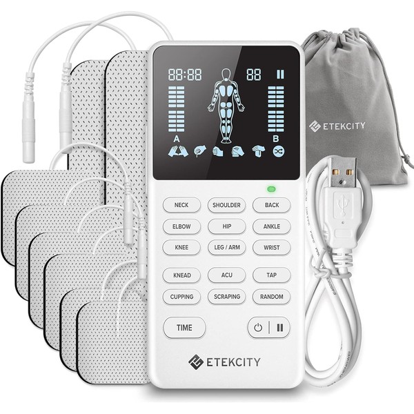 Etekcity TENS Unit Muscle Stimulator Machine FSA HSA eligible with 4 Channels 8 Electrode Pads,Pain Relief Therapy for Back, Knee, Period Cramp, Sciatica, Nerve, Rechargeable Electric Pulse Massager