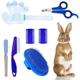 7-Piece Small Pet Grooming Kit with Brush, Nail Clippers, and Adjustable Strap for Rabbits, Hamsters, Guinea Pigs (Blue)