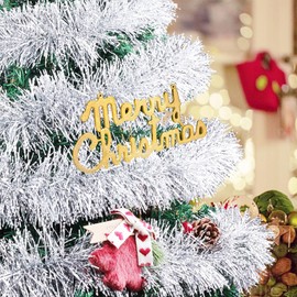 50Ft Christmas Tinsel Garland, Silver Snowflake Metallic Twist Garland for Xmas Tree Decorations, Tinsel Garland for New Year Party Ceiling Hanging Decorations Indoor and Outdoor Decor