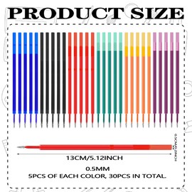 Pack of 30 Erasable Refills Compatible with Legami Pens, [5 Blue, 5 Black, 5 Red, 5 Turquoise, 5 Purple, 5 Orange] Refills Erasable for Legami Tier-Stfite