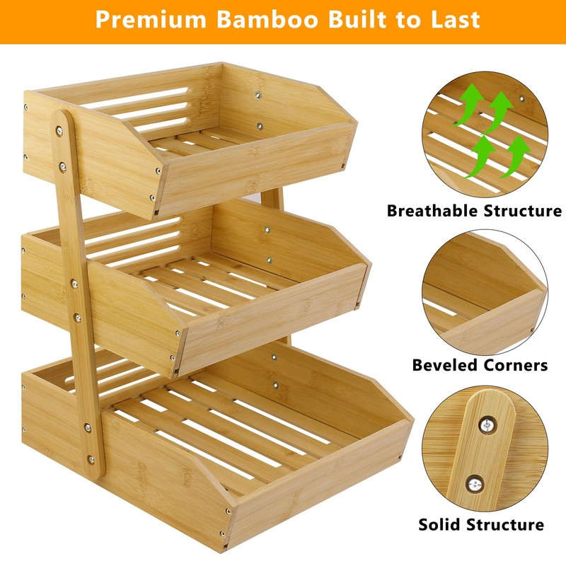 mobzio Fruit Basket for Kitchen Counter, 3 Tier Fruit Stand,