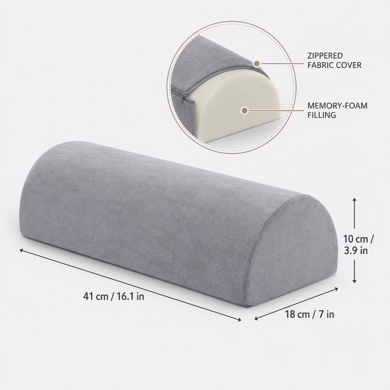 Half-Moon Memory Foam Bolster Pillow for Knee, Ankle, Back &