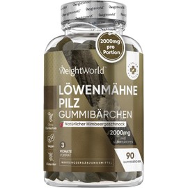 Lions Mane Mushroom Gummy Bears – 90 Gummies, 2000 mg per Serving, 200 mg Extract, Vegan & Raspberry Flavor