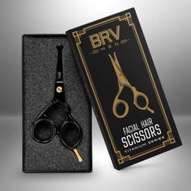 BRV MEN German Steel Rounded-Tip Scissors - Titanium Plated, Hammer Forged 100% Stainless Steel - Facial Hair, Beard, Mustache, Nose Hair Trimming - Professional Grooming Scissors - 10.6 cm (Black)