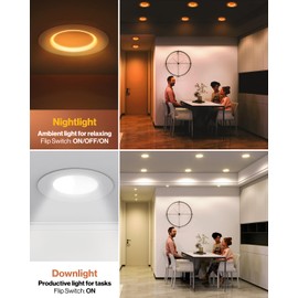 Sunco 4 Pack LED Recessed Lighting 6 Inch with Night Light, 2700K/3000K/4000K/5000K/6000K Selectable, Dimmable Can Lights, 12W, 1000LM, Damp Rated, Retrofit Installation - ETL