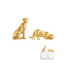 2 Pack 3D Resin Gold Cheetah Light Switch Wall Decor