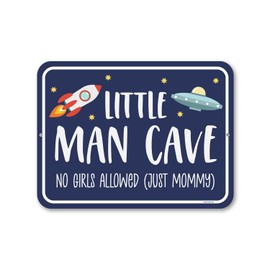 Honey Dew Gifts, Little Man Cave No Girls Allowed Just Mommy, 9 inch by 12 inch, Tin Bedroom Sign, Kids Room Decor, Housewarming Gift, Baby Boy Room Decor, Playroom Decor, HDG-1461