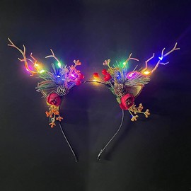 Clataly LED Light up Headband Glowing Reindeer Antlers Hair Accessories Luminous Tiara Christmas Party Hair Hoop Feather Headwear for Women Girls (Color light A)