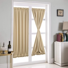 French Door Curtain Pure Colour Blackout Curtain, Panovous Side Light Curtains for Front Door, French Door Panel for Patio Sliding Window 1 Rod Pocket Curtain, 1 Piece (Beige, 64 x 183 cm)