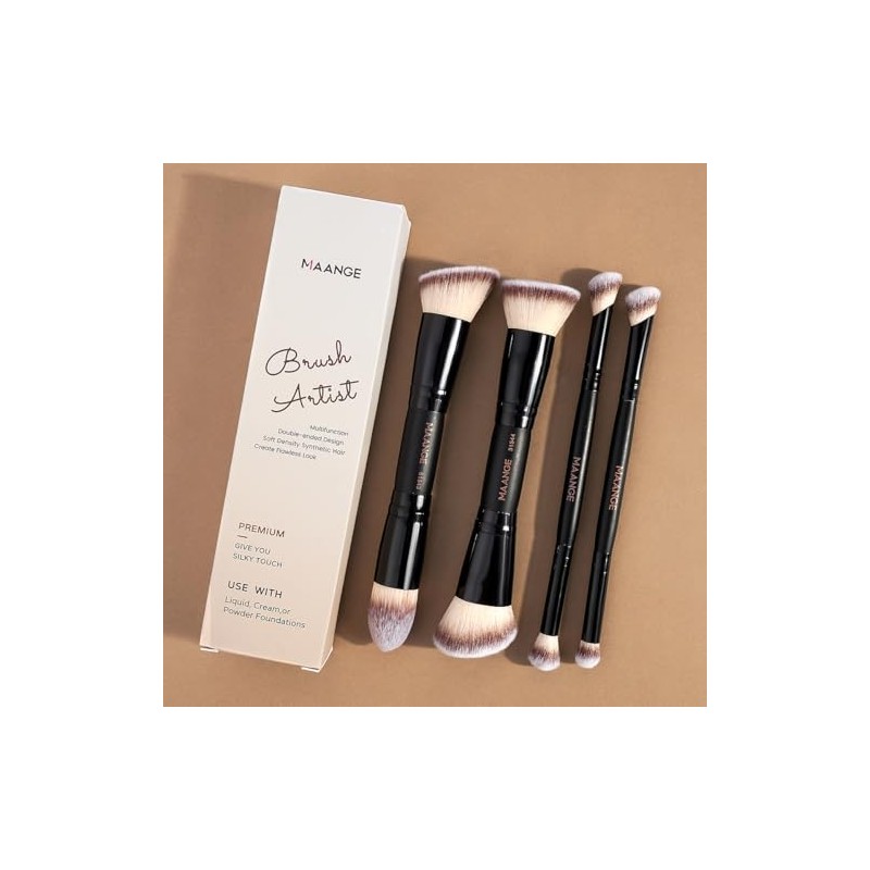 MAANGE Brochas para Maquillaje Profesional, 4 Brochas Maquillaje de Doble