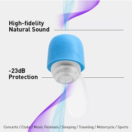 Eartune Live Foam Ear Plugs - Ultra Comfortable Memory Foam, Hi-Fi Sound, 23dB Noise Reduction, Color-Matching Case, Hearing Protection for Concerts, Festivals, Musicians, Sports, Motorcycle [Blue]