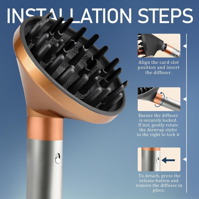 Diffusor-Aufsatz zur Lockendefinierung für Haarstyler, schnell trocknendes Styling-Tool (Gold)
