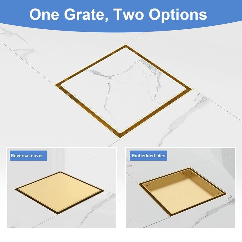 6-Inch Square Shower Drain with Tile Insert Grate, SUS 304