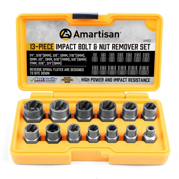 Amartisan Impact Bolt Extractor Tool, 13PC Bolt Nut Removal Extractor