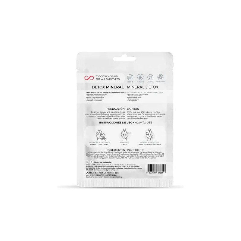 Skin Sense Mascarilla Facial Coreana De Tela Carbón Activado