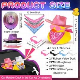 Hanaive 24sets Disco Cowboy Rubber Duck with Light up Mini Holographic Space Hat Scarf Sunglasses Cute Bath Rubber Duck Bathtub Accessories Toy for Baby Shower Birthday Doll Gift Decor (Bright Neon)